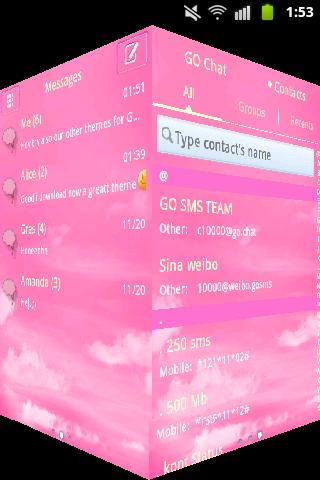 Pink Clouds Theme GO SMS Pro