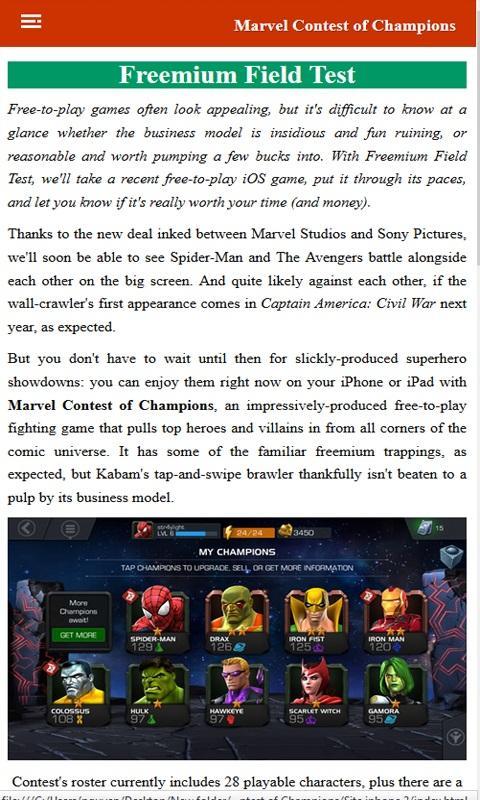 Guide for Contest of Champions