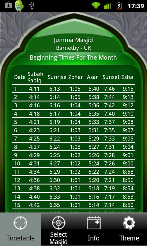 Masjid Timetable