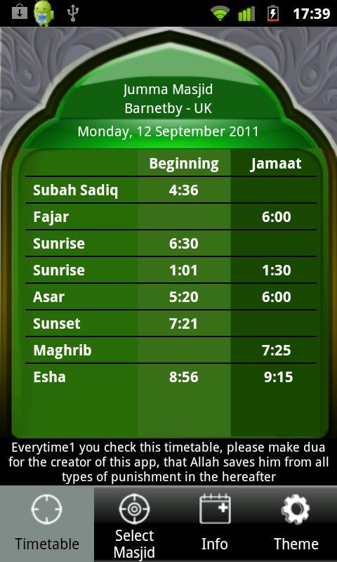 Masjid Timetable