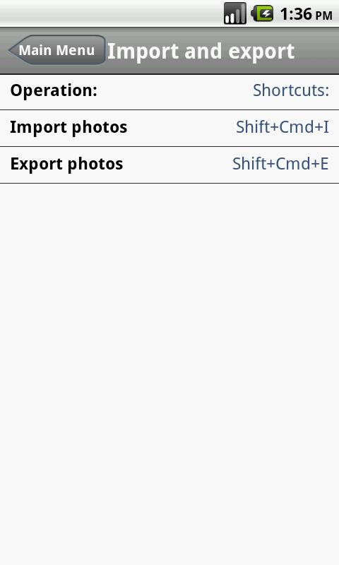 Shortcuts for iPhoto